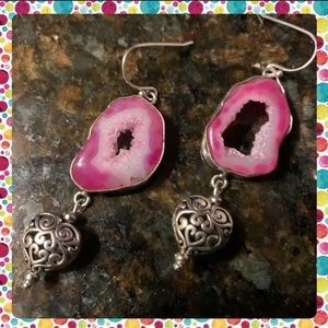 Watermelon geode earrings with ❤️ charms